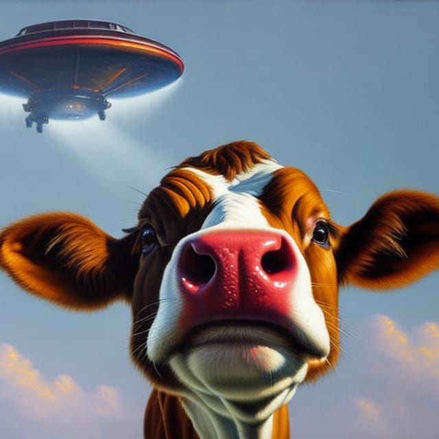 Surprised Cow Sees Flying Saucer