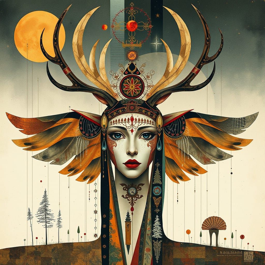Bizarre Priestess and Reindeer Blend Artistic Styles