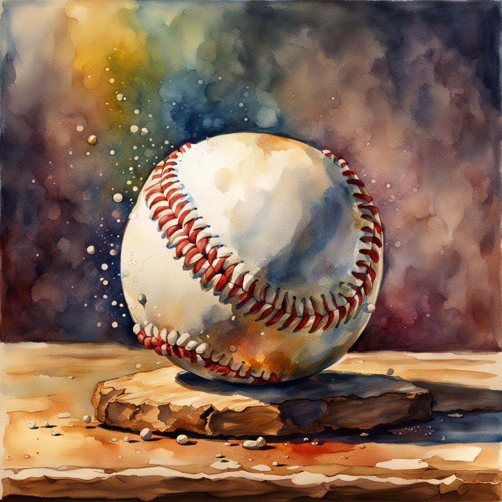 Hyperrealistic Watercolor of an Old Baseball