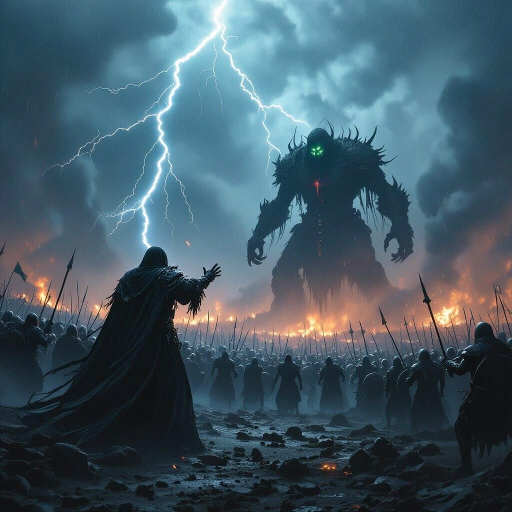Epic Undead Army Battles Humans on Stormy Battlefield