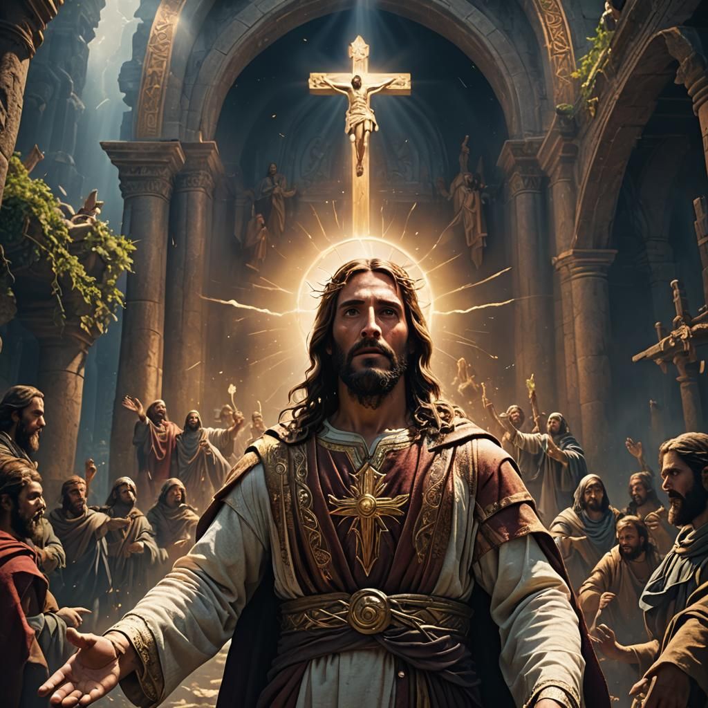 Jesus in Divine Light: Detailed Matte Painting