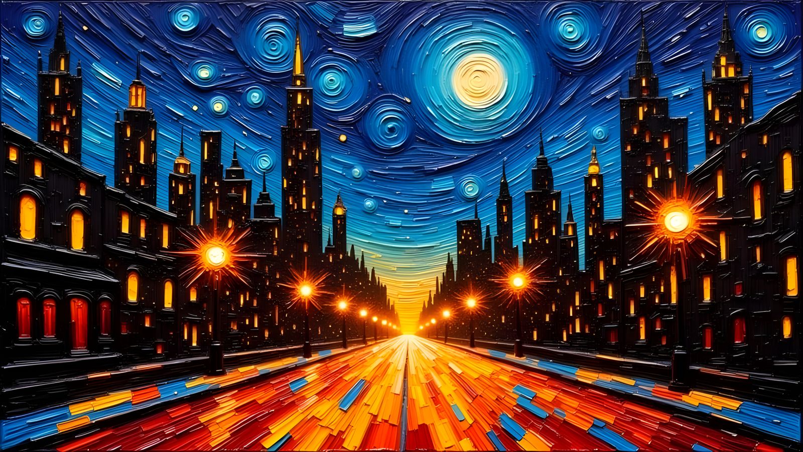 Chicago Cityscape at Night in Abstract Expressionist Style
