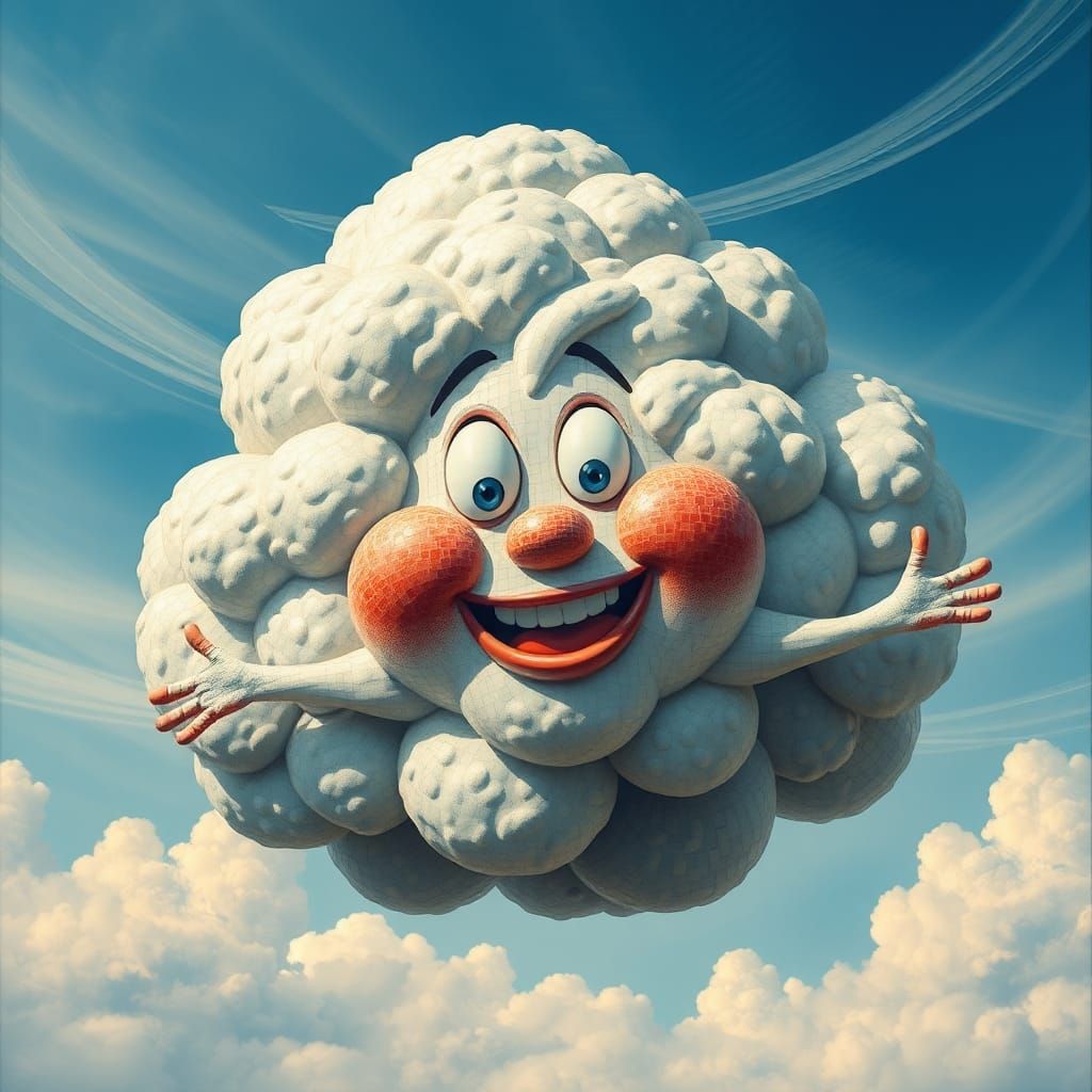 Mosaic Cloud Blowing Wind: A Whimsical Scene