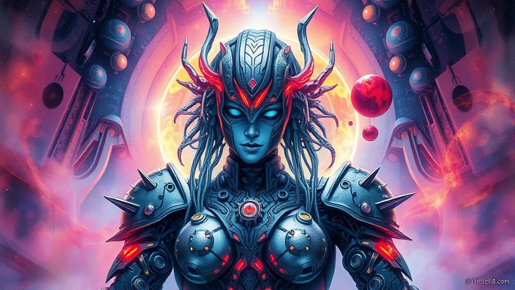 Borg Queen in Ship with Watercolor Patterns