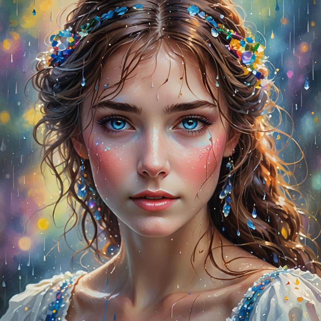 Ethereal Portrait of Woman in Rain of Paint