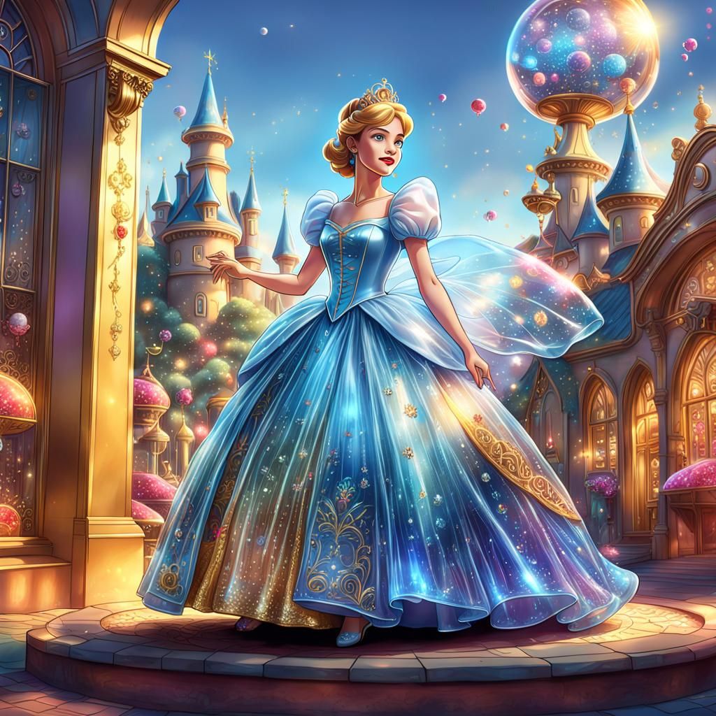 Cinderella in Glass Dress with Golden Tesla, Candy Art