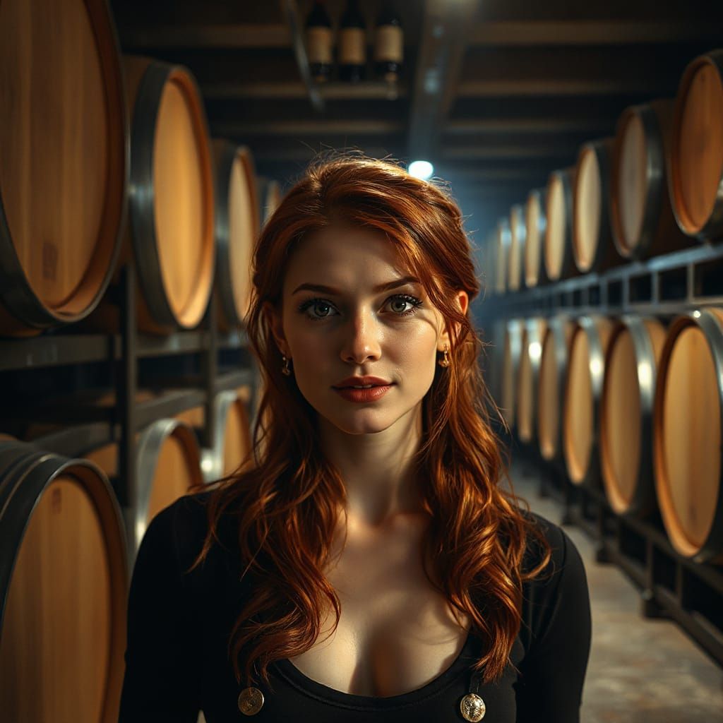 Sensual Sommelier in Chiaroscuro Wine Cellar