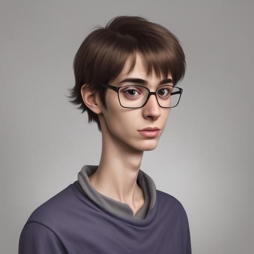 Hyperrealistic Nerd with Elongated Neck