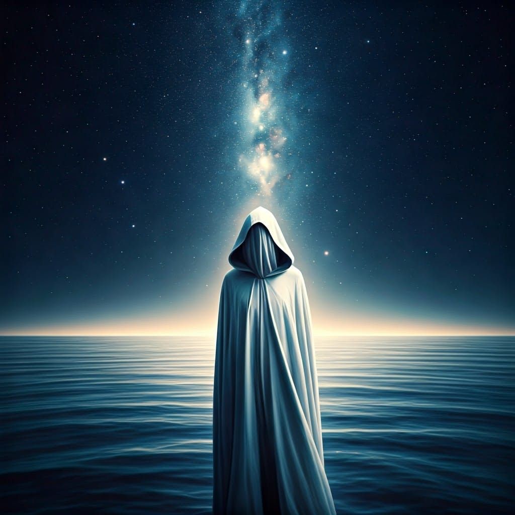 Celestial Figure at Edge of Galaxy: Dreamy Surrealism