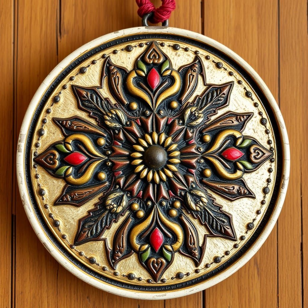 Folk Art Medallion with Traditional Motifs