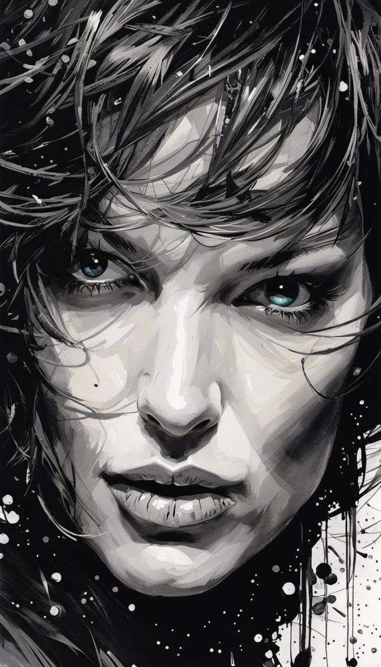 Cosmic Charcoal Portrait of Milla Jovovich