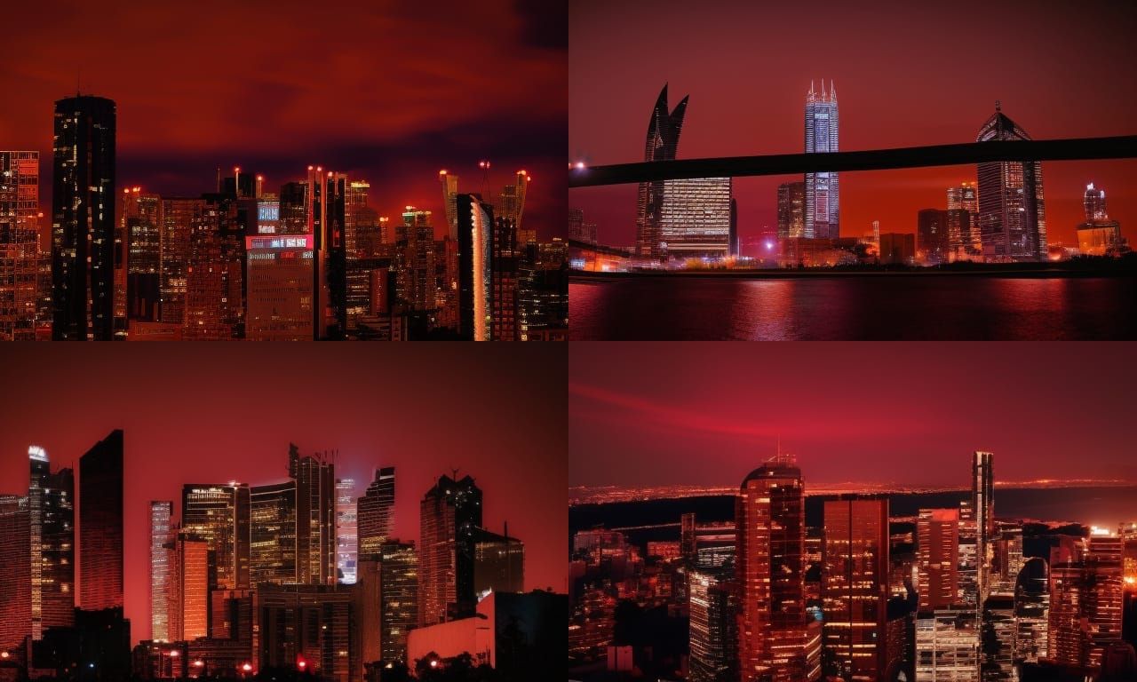 Skyscrapers Against a Red Night Sky