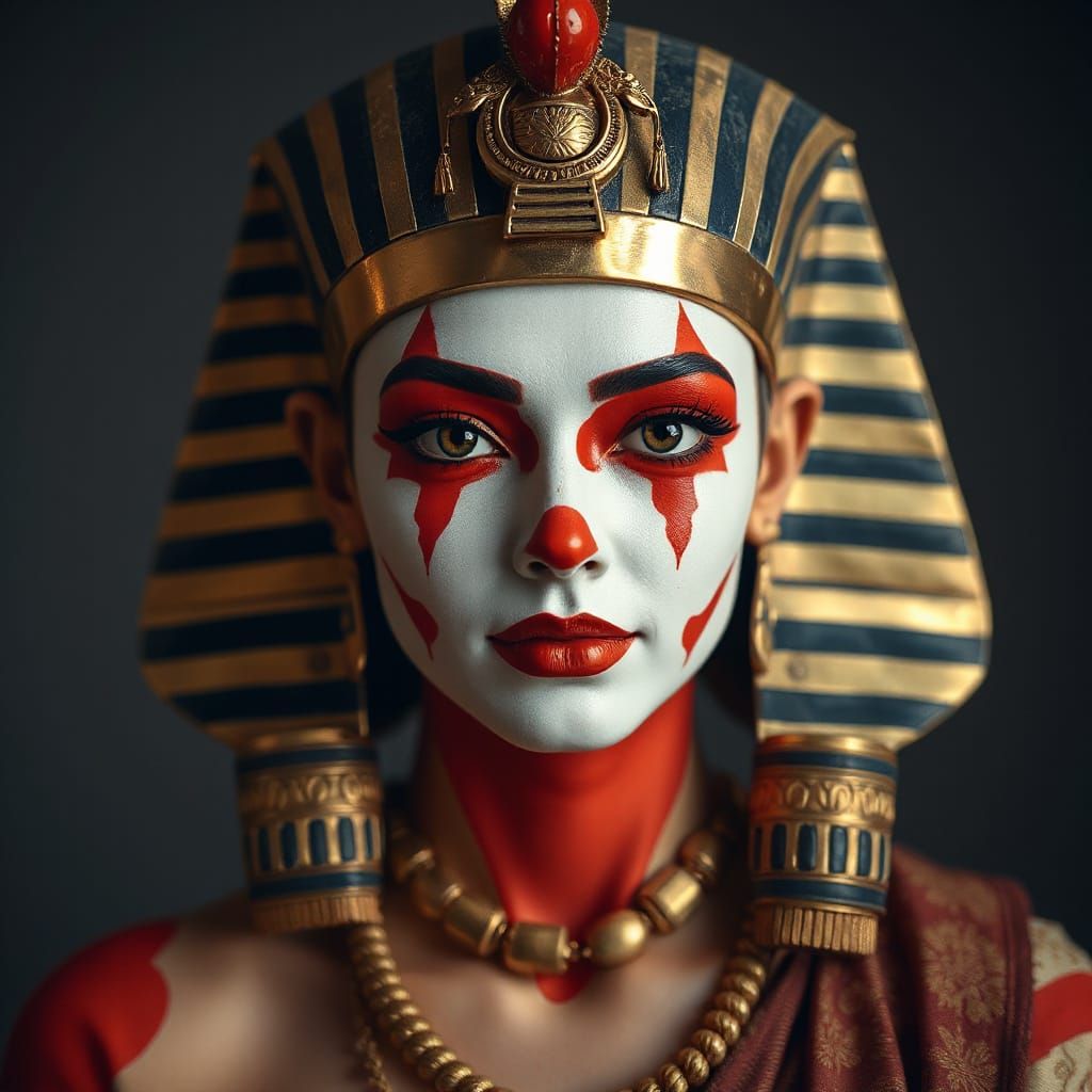 Tutankhamun, Harlequin, Geisha Fusion in Vibrant Reds