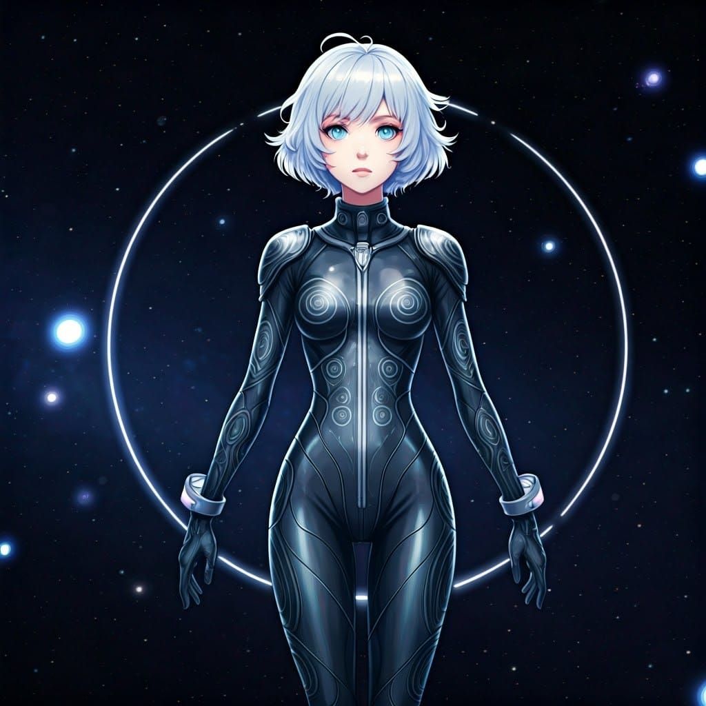 Anime Girl in Space Suit with Stardust Halo