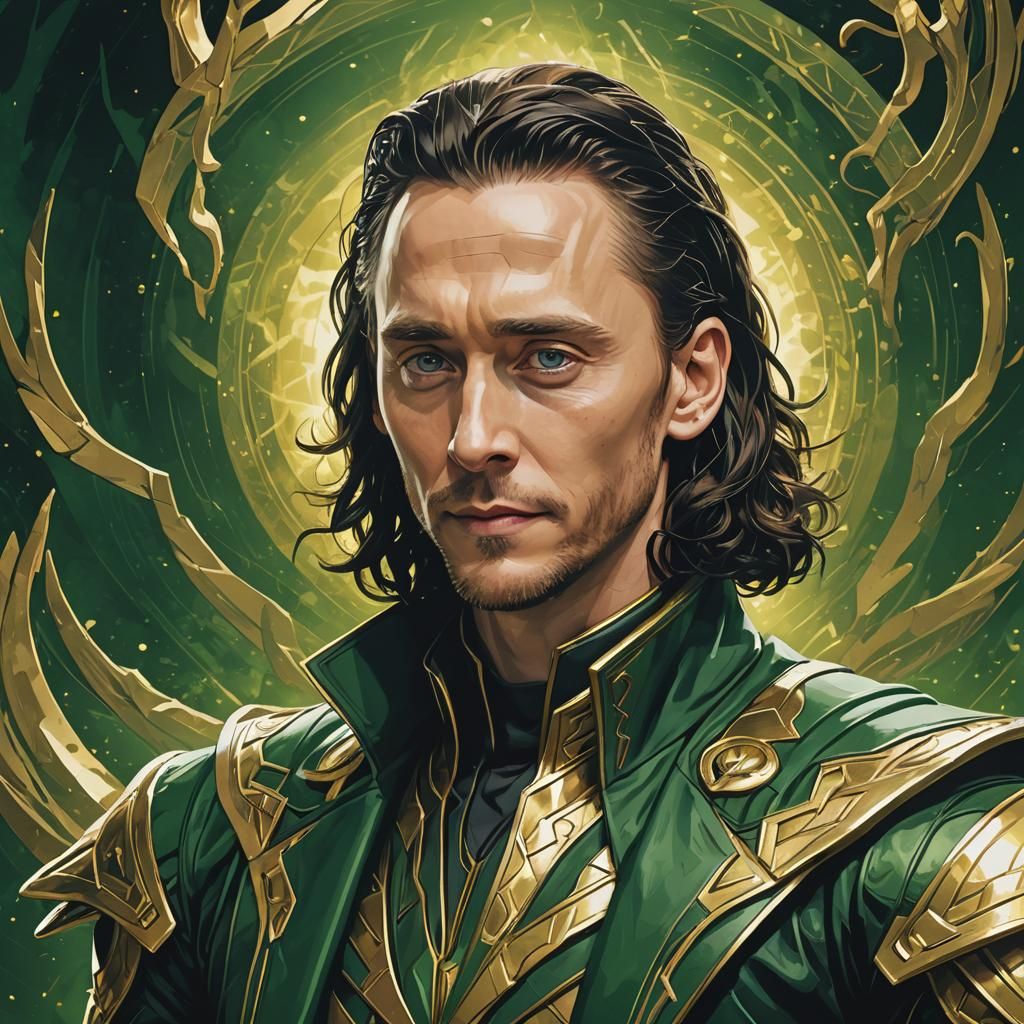 Loki in Green and Gold: Anime Style Art