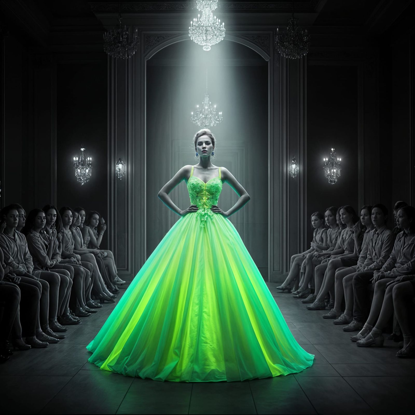 Girl in Extravagant Dress on Catwalk