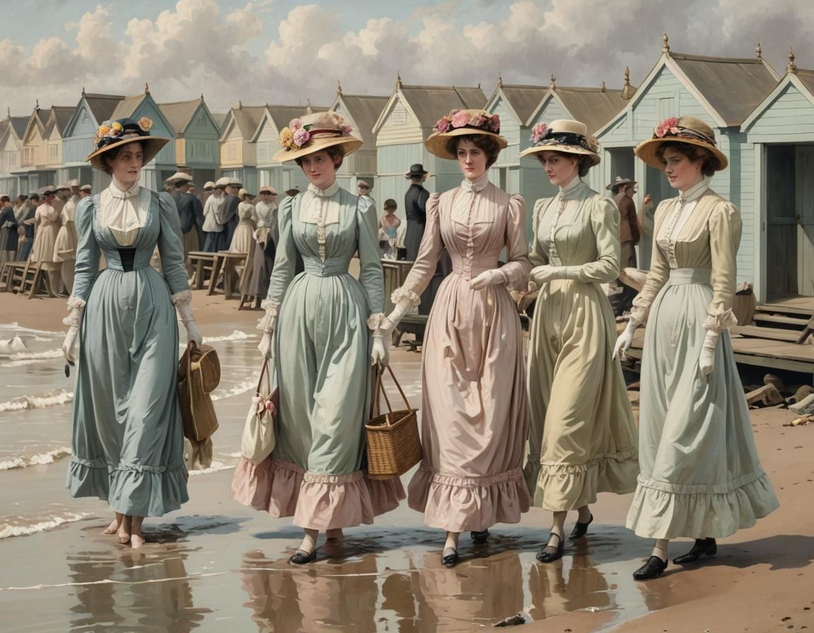 Victorian Ladies at the Beach in Pastel Colors