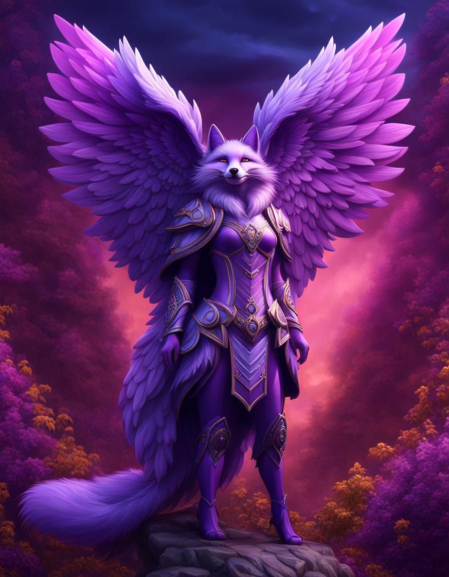 Purple Fox Angel in Detailed Matte Painting Style