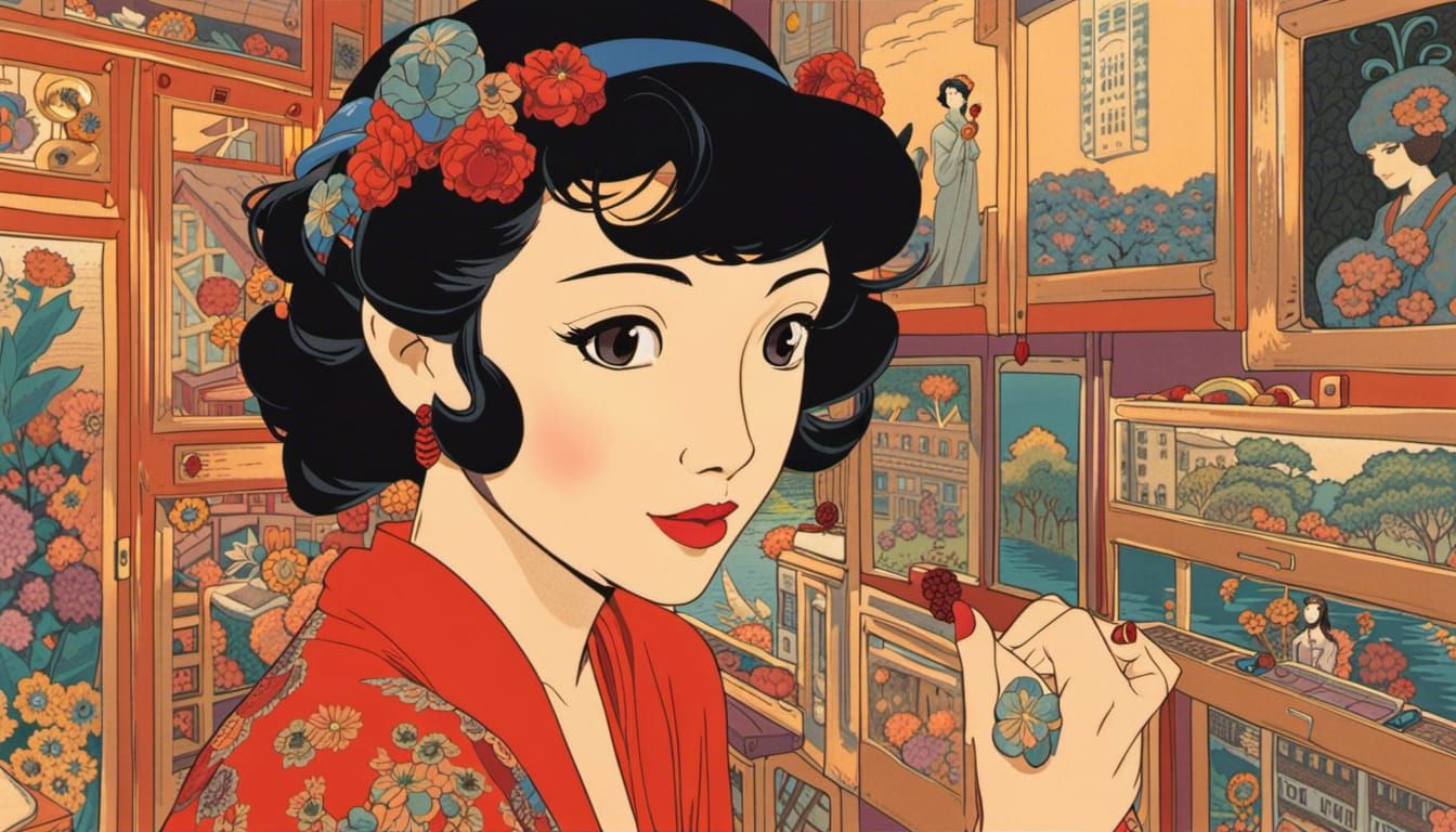 a beautiful woman in Satoshi Kon style