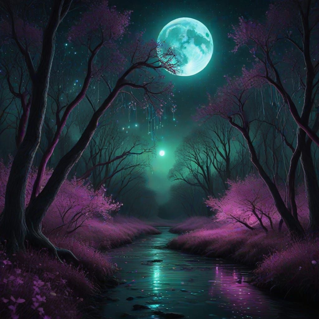 Cosmic Dreamscape Under the Silvery Moon