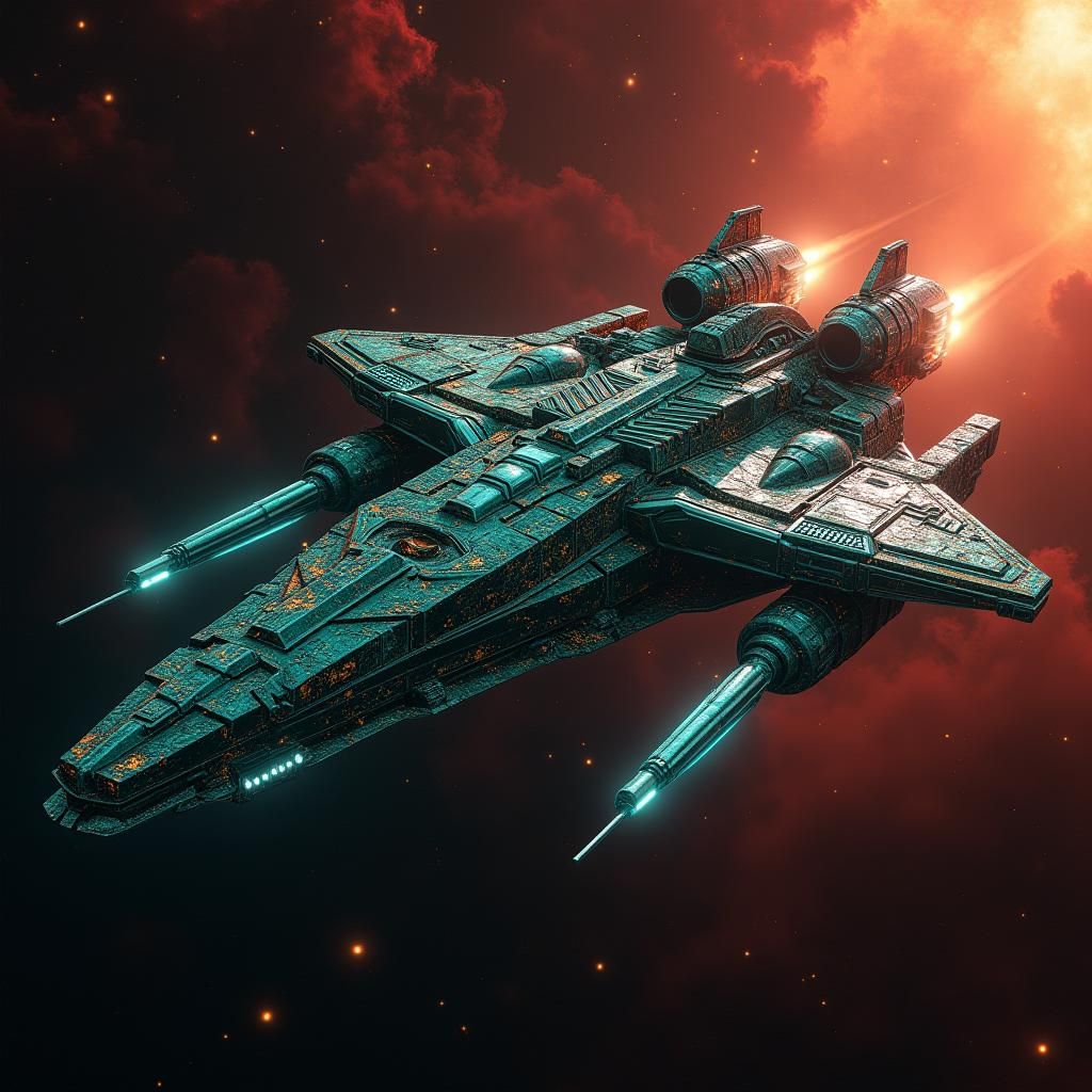 Nemesis Jabuti: Spaceship Soaring Through Crimson Nebulae