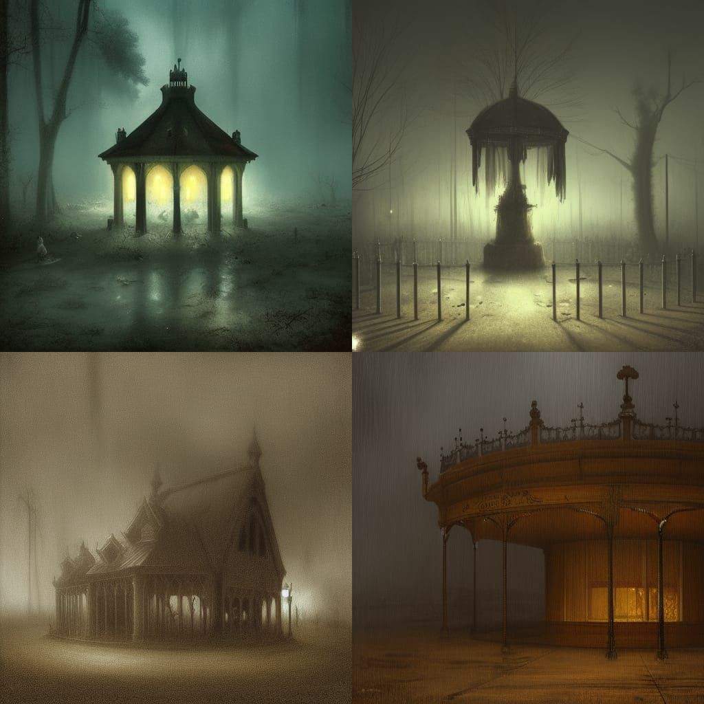 Abandoned Carousel at Night in Hyperrealistic Style