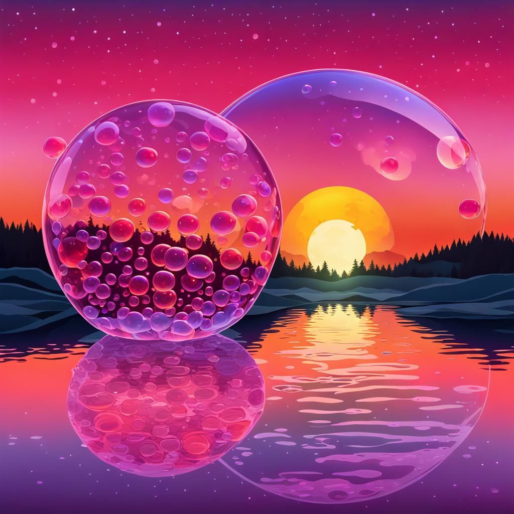 Enchanting Jelly Bubbles Reflecting Moonlight
