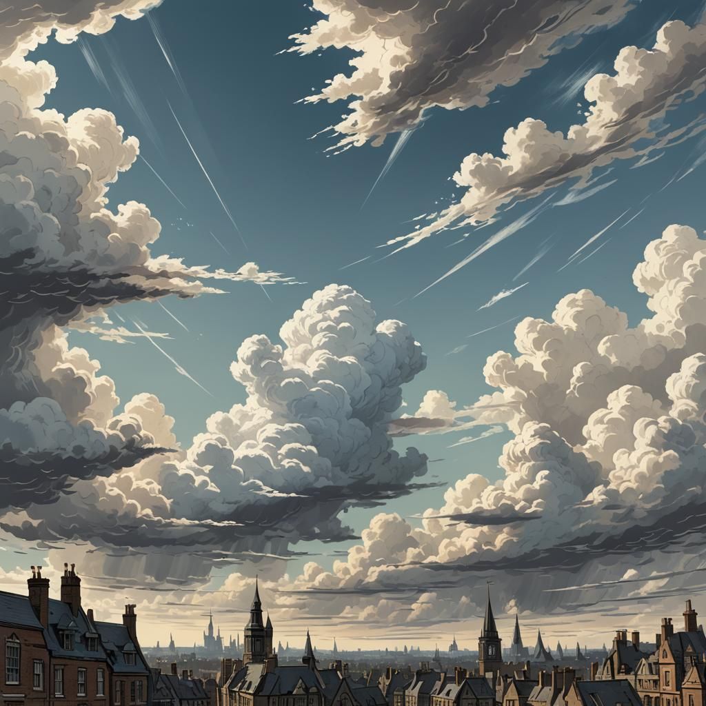 Turbulent Skies Over Victorian London: Finepen Sketch