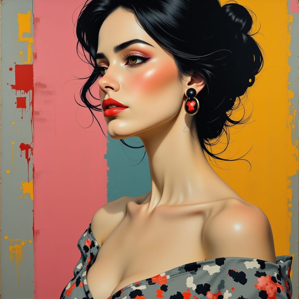 portrait of modest, heroine painted and colored by Klimt and Kandin...