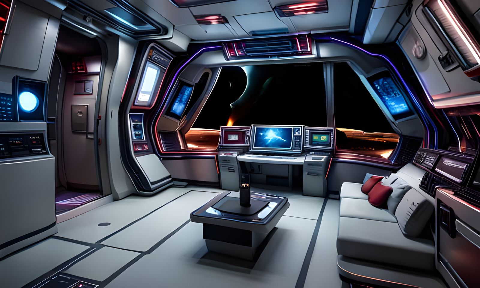 Spaceship Crew Quarters with Window View: Fantasy Concept Ar...
