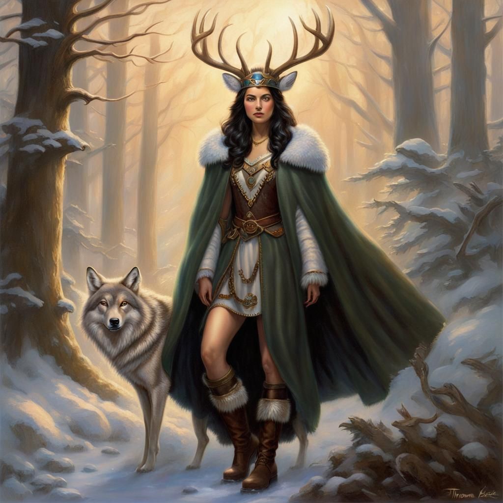 Ethereal Forest Woman with Deer Crown