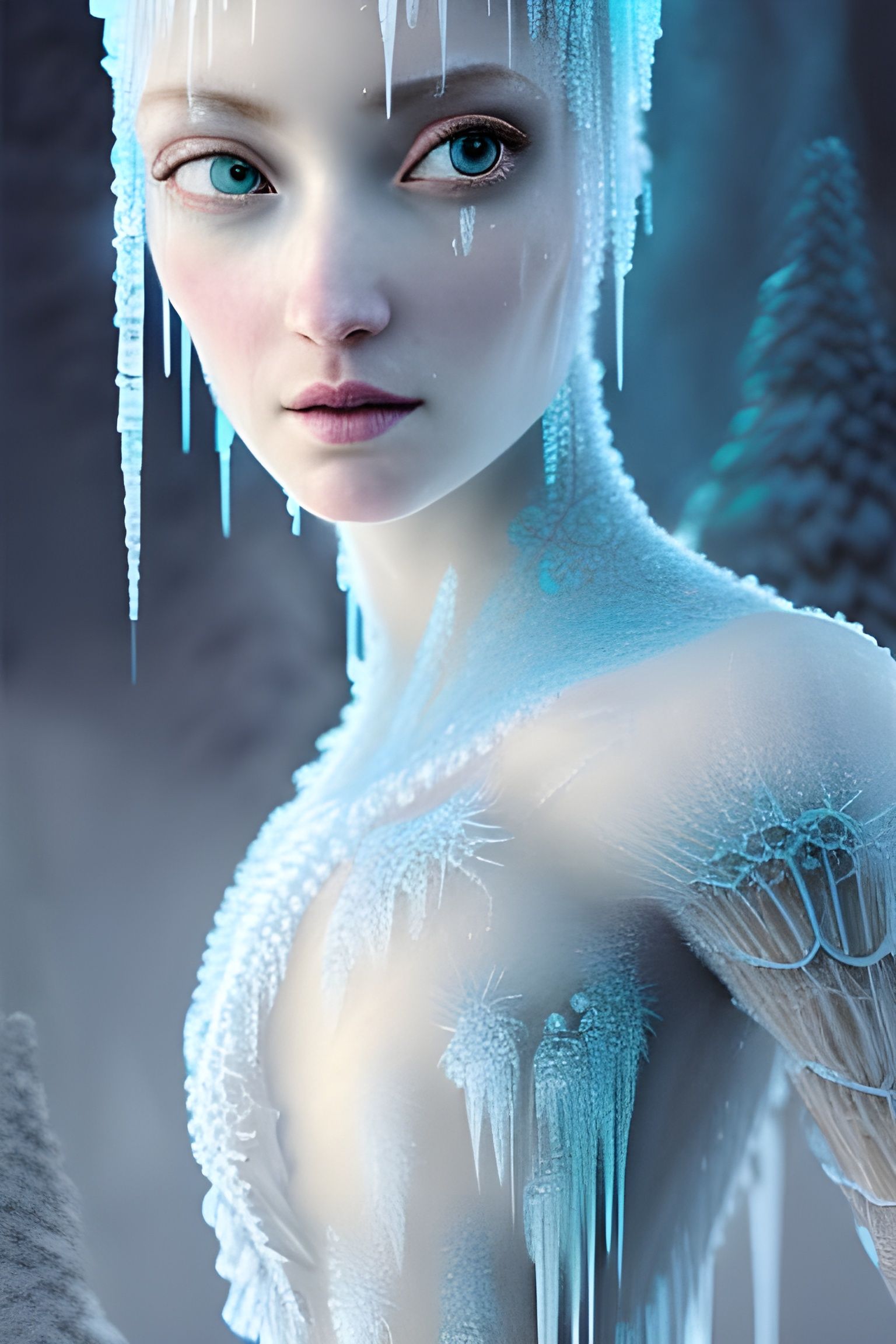 Frozen Icicle Goddess in Hyperdetailed Fantasy Art