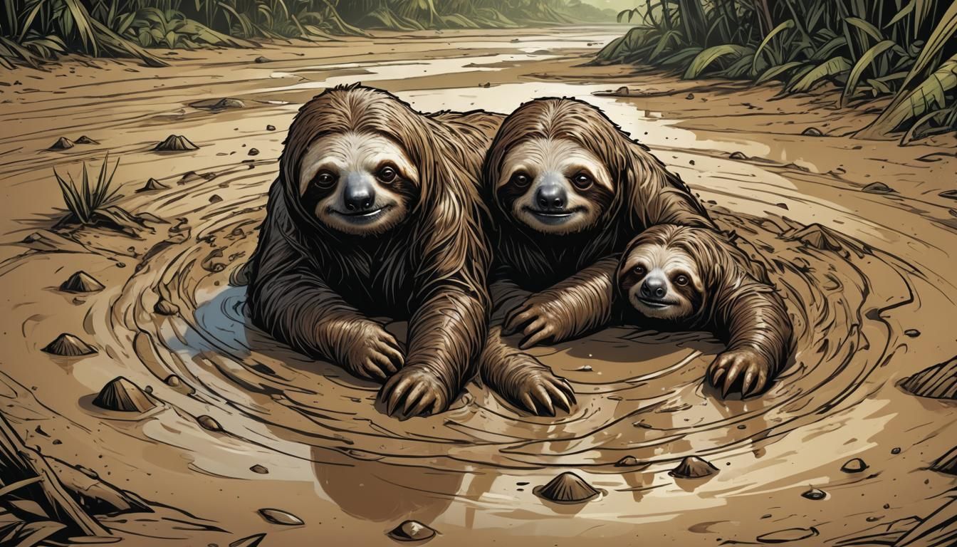 Sloth in Quicksand: Comic Book Art Illustration