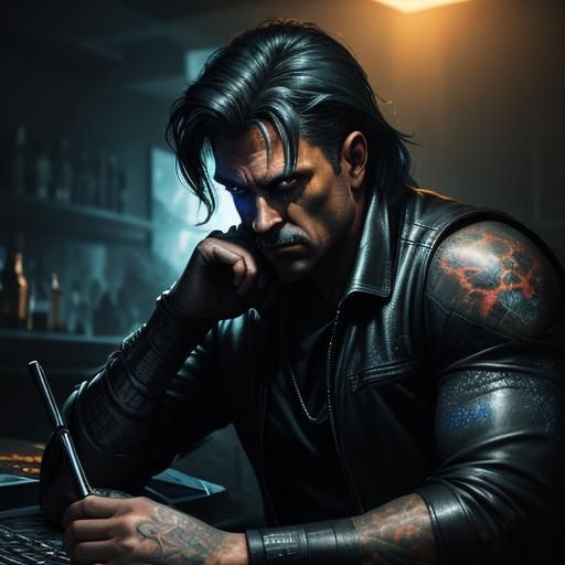 Galaxy Gangster in Smoky Bar, Comic Book Art