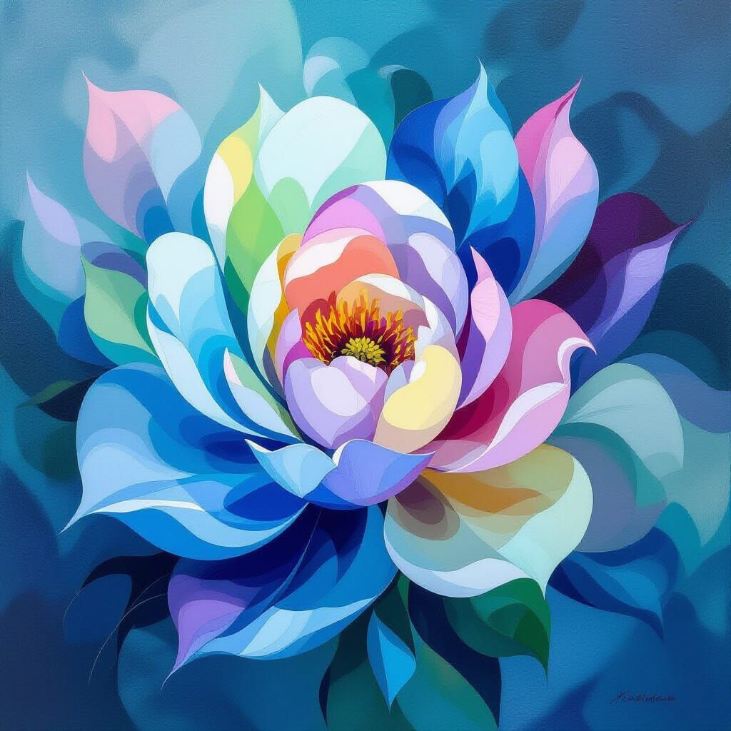 Abstract Floral Masterpiece with Swirling Petals in Pastel H...