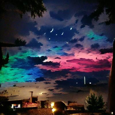 Rainbow Sky Over Palm Trees at Twilight