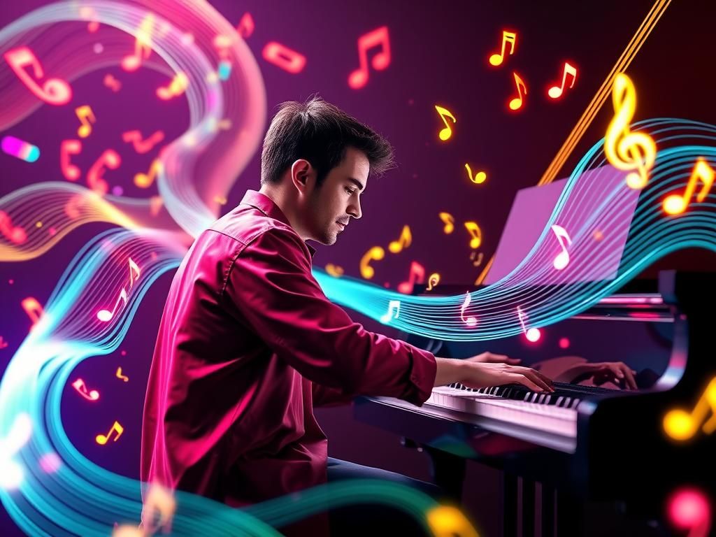 Musician's Piano Song in Neon Multicolor Animation