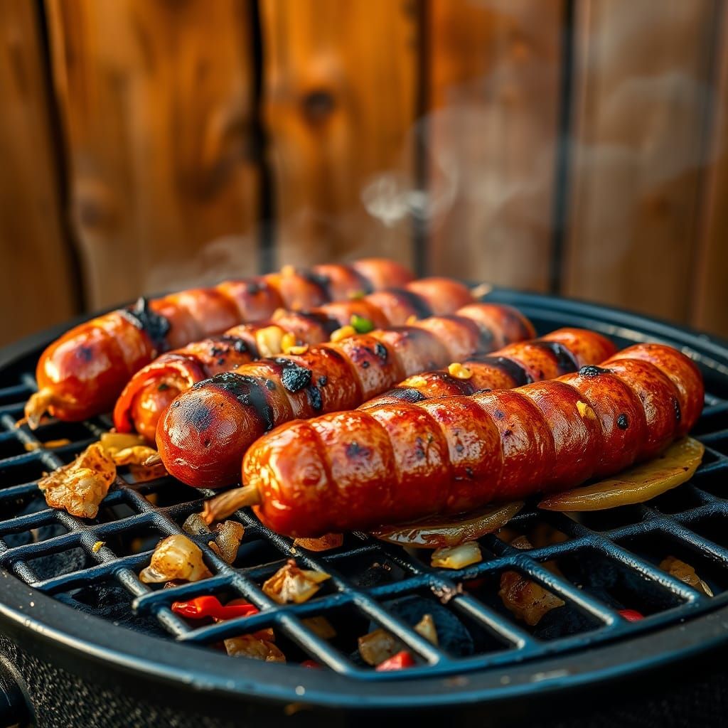 Sizzling Sausages on Grill in Impressionist Style