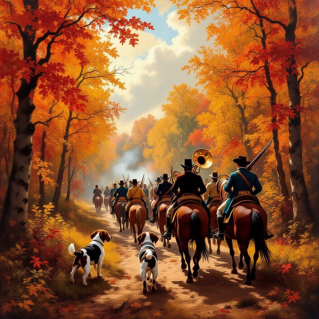 Baroque Hunting Party Emerges in Autumnal Forest