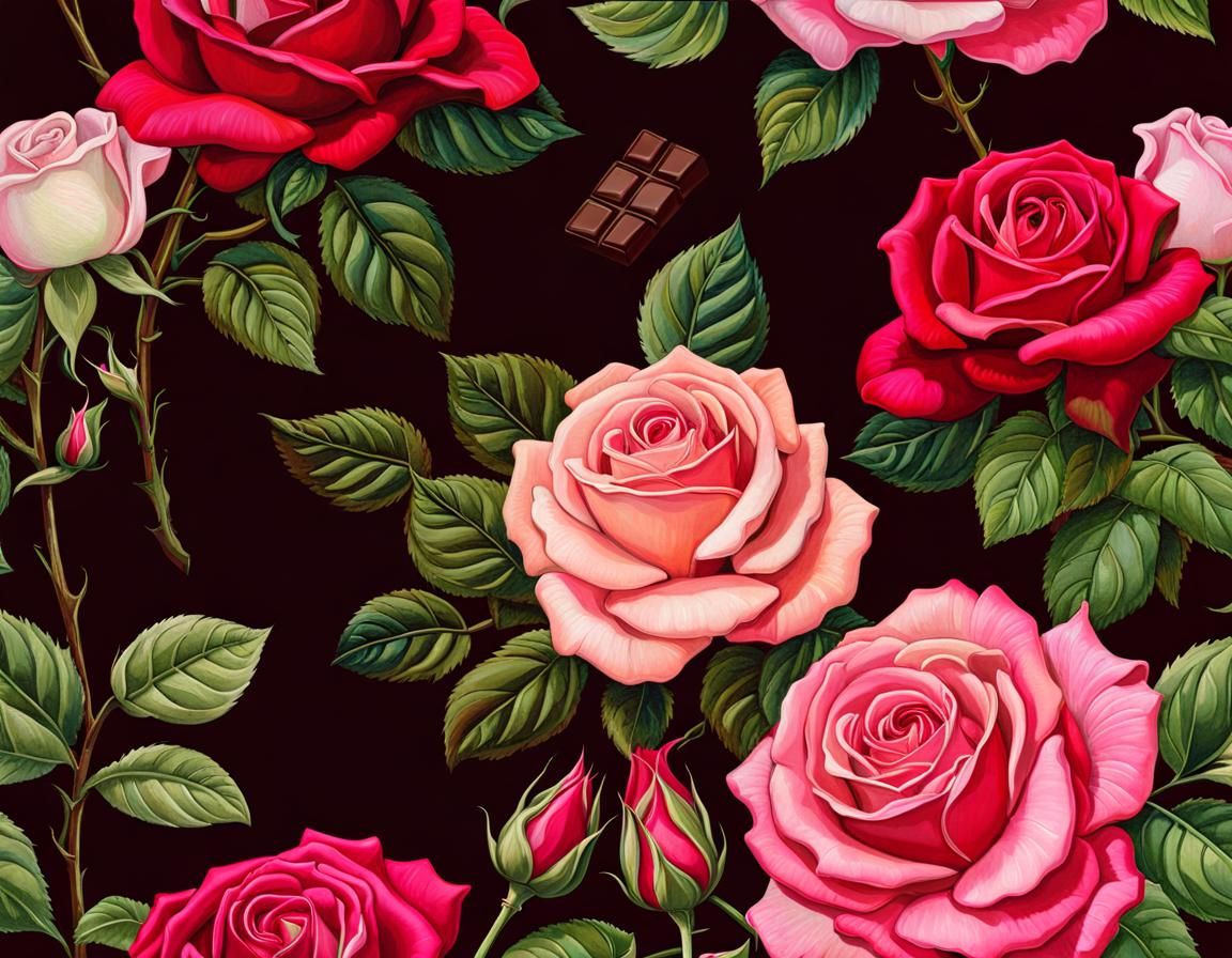 Hyperrealistic Roses and Chocolate in Graffiti Style