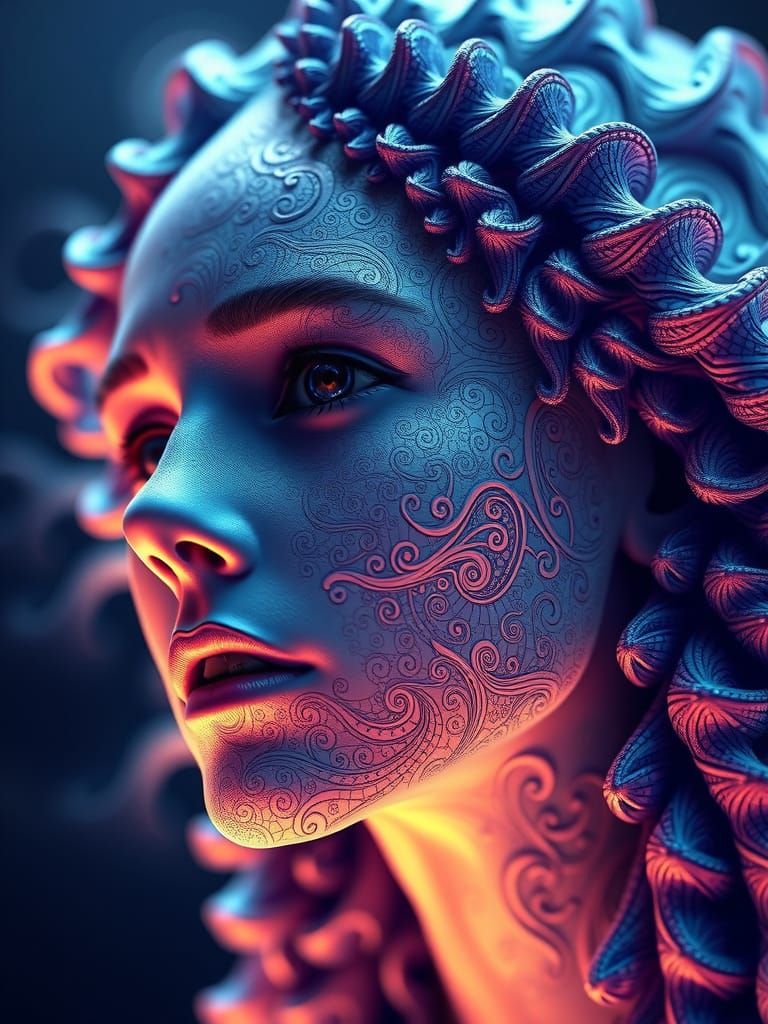 Woman's Face Made of Fractal Patterns in Digital Art