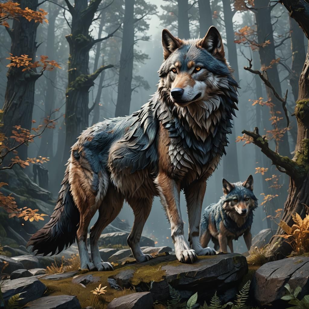 Detailed Wolf Matte Painting in Deep Color