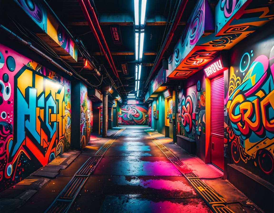 Colorful Art Brut Graffiti in Shin Hanga Style