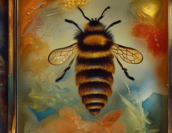 Bee in Amber: Gouache Style Maximalist Masterpiece