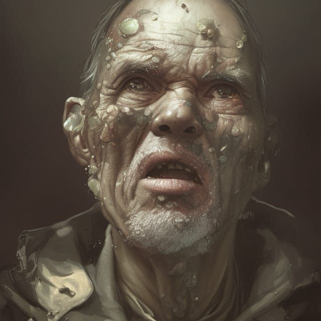 Plague-Ridden Old Man Portrait in Hyperdetailed Style