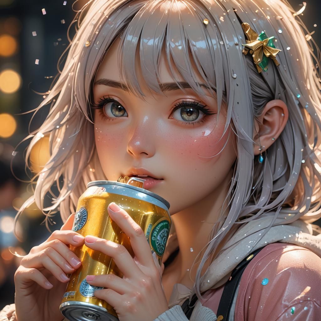 Anime Girl Drinking Beer: 3D Art Render