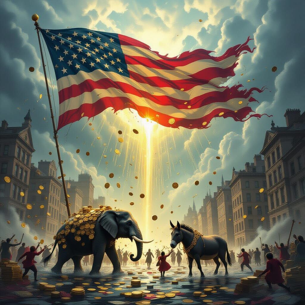 Tattered Flag of Debt Over Chaotic City