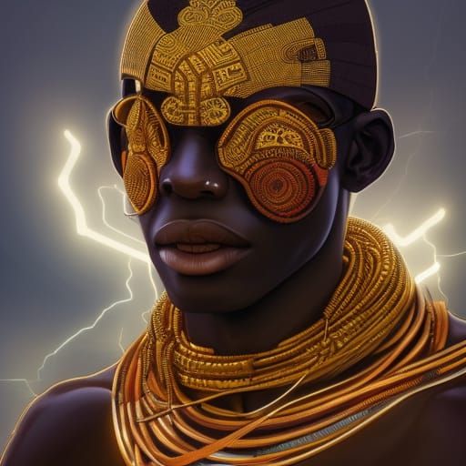 Futuristic Benin Oba Portrait in Hyperdetailed Style