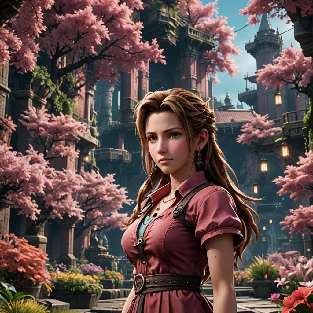 Aerith from Final Fantasy VII in Detailed Matte Painting