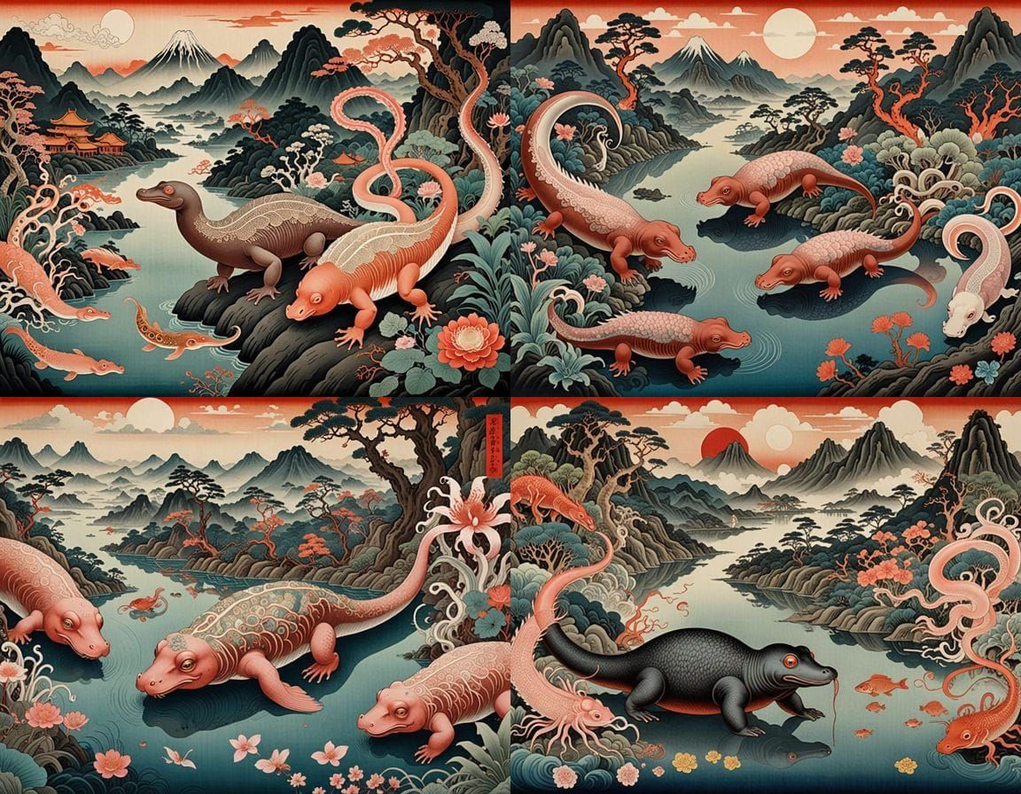 Surreal Ukiyo-e Indonesian Mythical Creatures in Ethereal La...